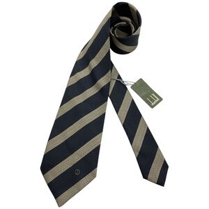 🆕DUNHILL Black/Beige Striped Logo Silk LUXURY Tie ITALY